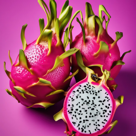 dragonfruit on a pink background. fruits on a bright juicy backgroundの素材