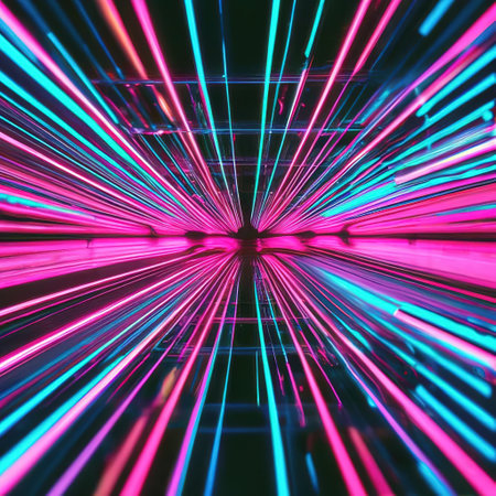 black abstract background with blue and pink neon lines. futuristic designの素材
