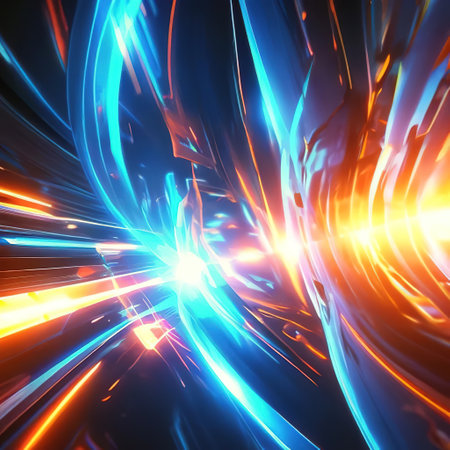 abstract futuristic background with blue and orange glowの素材