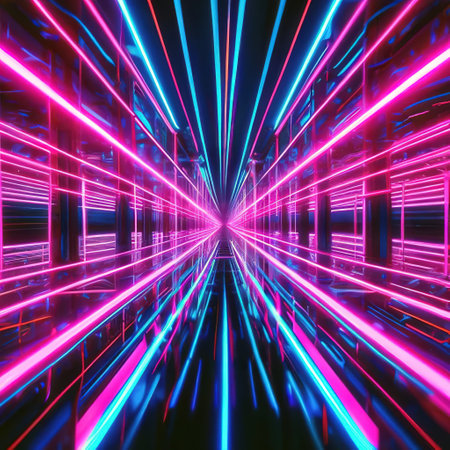 black abstract background with blue and pink neon lines. futuristic designの素材