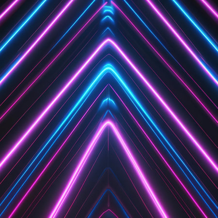 black abstract background with blue and pink neon lines. futuristic designの素材