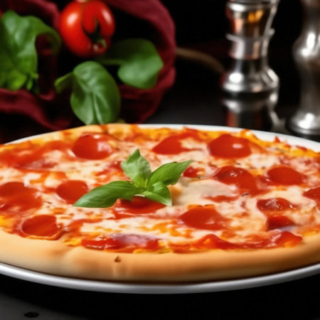 pizza on a white dish on the table. delicious foodの素材