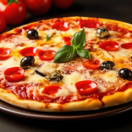 pizza on a white dish on the table. delicious foodの素材