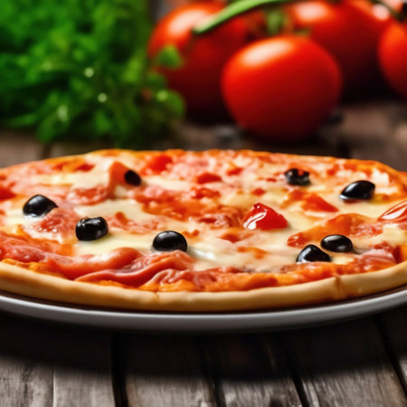 pizza on a white dish on the table. delicious foodの素材