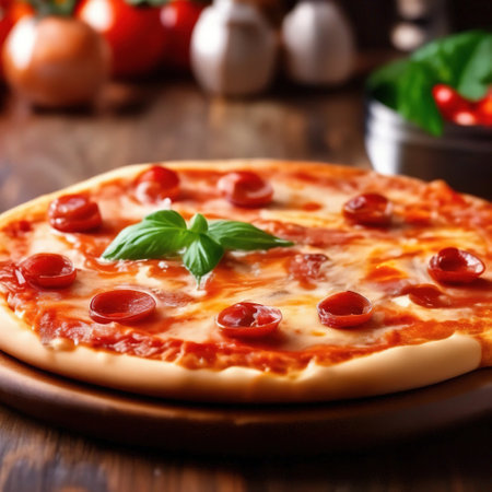 pizza on a white dish on the table. delicious foodの素材