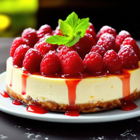 cheesecake with raspberries. delicious dessertの素材