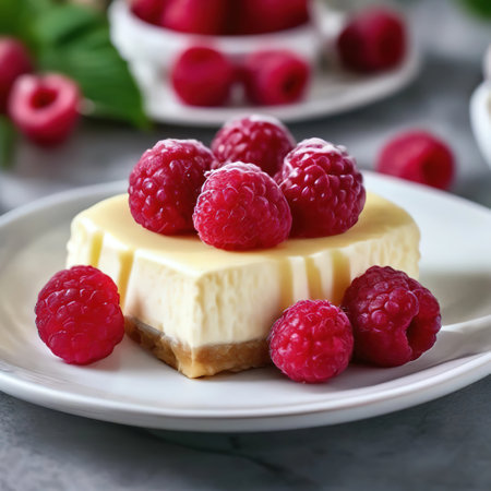cheesecake with raspberries. delicious dessertの素材