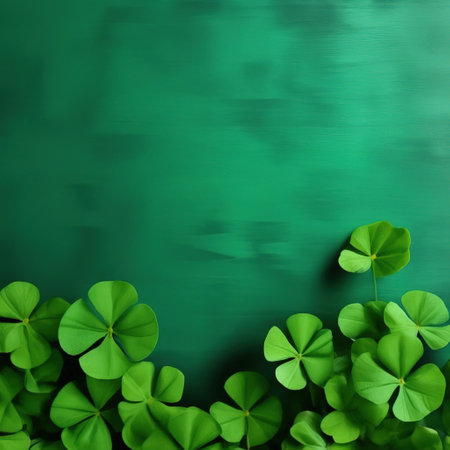 clover leaves on a green background with space for text. St. Patrick's Day bannerの素材
