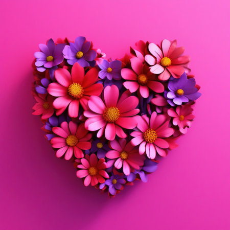 the heart bouquet flowers on a pink background.の素材