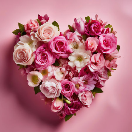 the heart bouquet flowers on a pink background.の素材