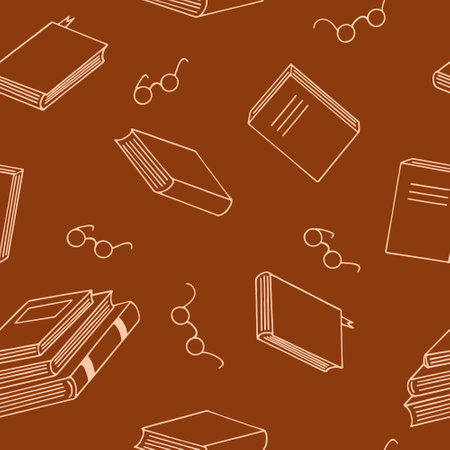 books and glasses seamless pattern hand drawn in doodle style. vector, minimalism, sketch. reading, education, bookstore, scienceのイラスト素材