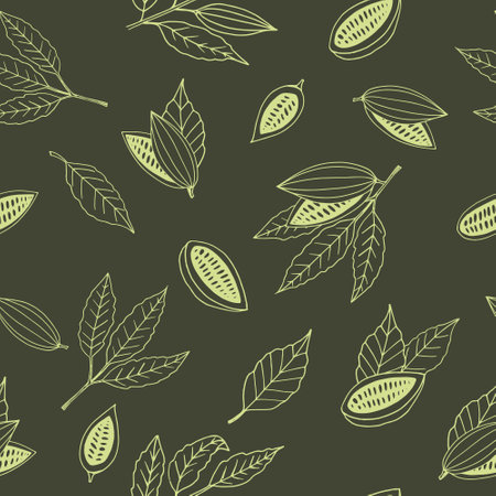 cocoa seamless pattern hand drawn doodle, vector. line art, scandinavian, minimalism, monochrome.のイラスト素材