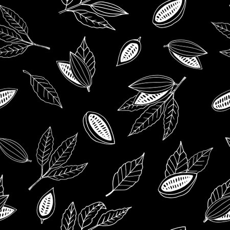 cocoa seamless pattern hand drawn doodle, vector. line art, scandinavian, minimalism, monochrome.のイラスト素材