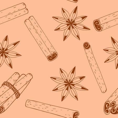 cinnamon seamless pattern hand drawn doodle, vector. line art, scandinavian, minimalism, monochrome.のイラスト素材