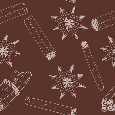 cinnamon seamless pattern hand drawn doodle, vector. line art, scandinavian, minimalism, monochrome.のイラスト素材