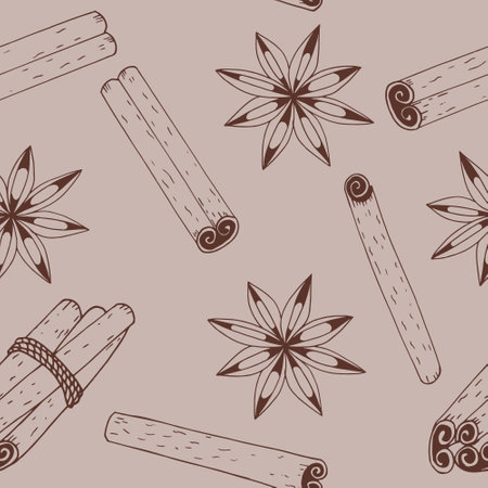 cinnamon seamless pattern hand drawn doodle, vector. line art, scandinavian, minimalism, monochrome.のイラスト素材