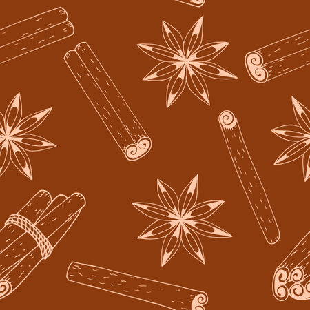 cinnamon seamless pattern hand drawn doodle, vector. line art, scandinavian, minimalism, monochrome.のイラスト素材