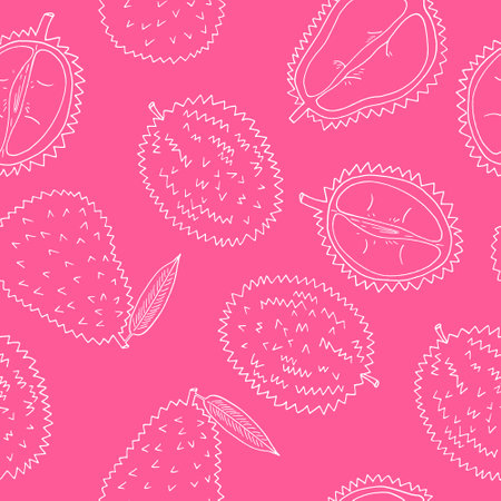 durian fruit seamless pattern hand drawn in doodle style. wrapping paper, background, wallpaper, textileのイラスト素材