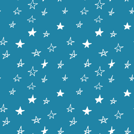 star seamless pattern hand drawn doodle. vector, nordic, scandinavian. wallpaper, textile, wrapping paper, background sky night nursery decorのイラスト素材