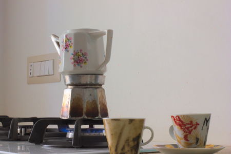 Italian coffee maker 70s porcelainの写真素材
