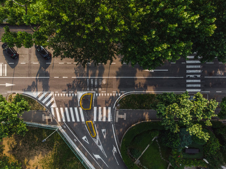 Crossroad in Italian town by drone