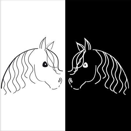 Horse heads on the black - white background. Vector Illustration.のイラスト素材