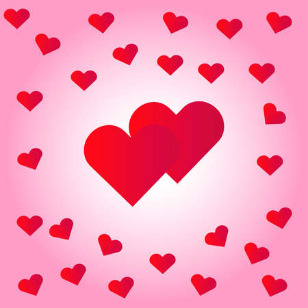 Red valentine hearts on pink background. Vector illustration.のイラスト素材