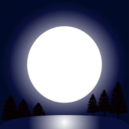 Trees with moon at night. Vector Illustration.のイラスト素材