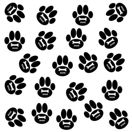 Dog paws  with bone and text on white background. Vector illustration.のイラスト素材