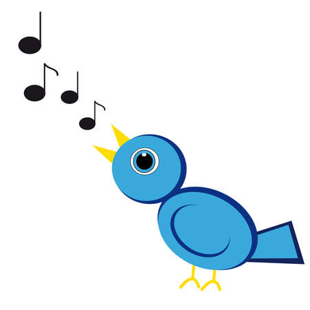 Blue bird with notes on white background. Vector illustration.のイラスト素材