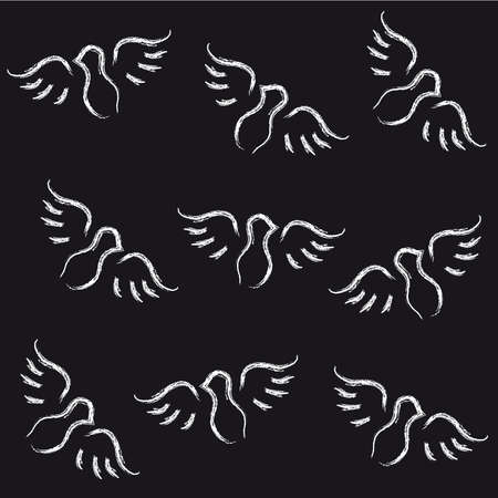 White doves silhouette on black background.Vector illustration.のイラスト素材