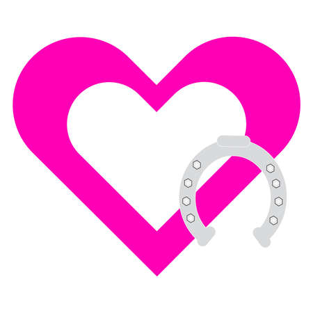 Pink heart with horse shoe on white background. Vector illustration.のイラスト素材