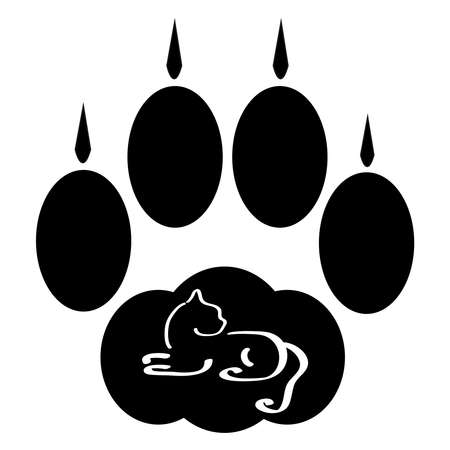 Black cat paw with cat silhouette on white background. Vector illustrationのイラスト素材