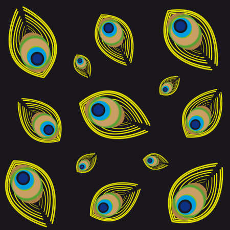 Peacock feathers on black Background. Vector illustration.のイラスト素材