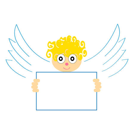 Angel with a sign on white background.Vector illustration.のイラスト素材
