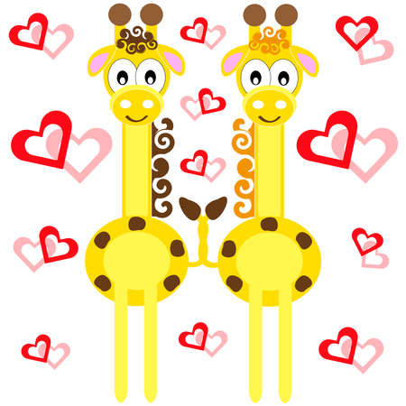 Giraffes on white background with hearts. Vector illustration.のイラスト素材