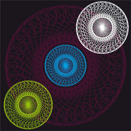 Colour abstract shapes on black background . Vector illustrationのイラスト素材