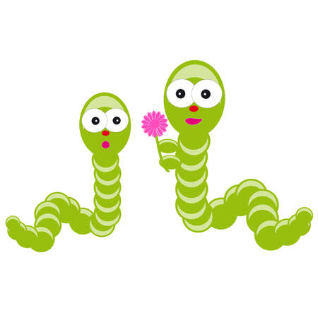 Green worms on white background.  Vector illustration.のイラスト素材