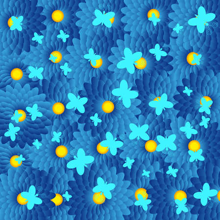 Flowers with butterflies on white background. Vector illustration.のイラスト素材