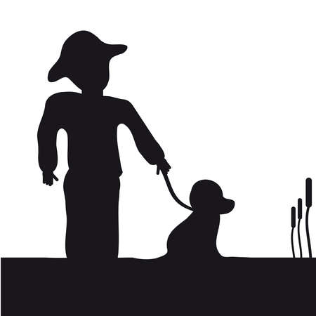 Man with dog on white background. Vector illustration.のイラスト素材