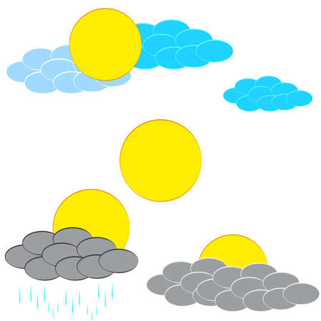 Sun with clouds on white background. Vector illustration.のイラスト素材