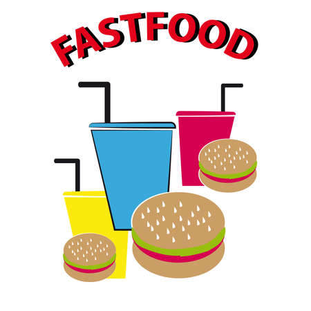 Hamburger and drink on white background. Vector illustration.のイラスト素材
