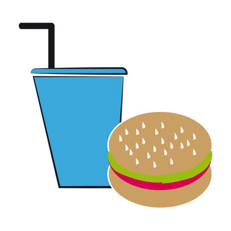 Hamburger and drink on white background. Vector illustration.のイラスト素材