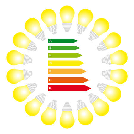 Energy labels with bulbs on white background. Vector illustration.のイラスト素材