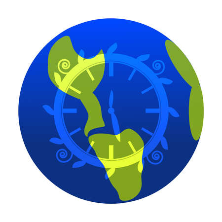Simple symbol of earth with clock on white background. Vector illustration.のイラスト素材