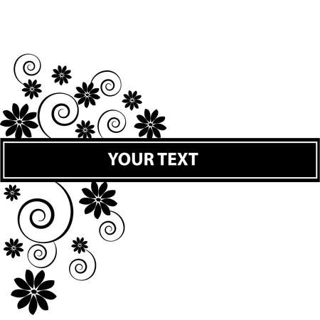 Black flowers with label on white background. Vector illustration.のイラスト素材