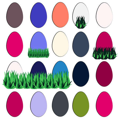Set of color easter eggs with grass on white background. Vector illustration.のイラスト素材