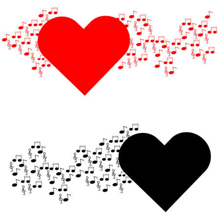 Heart with notes on white background. Vector illustration.のイラスト素材