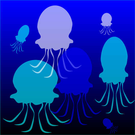 Jellyfish on blue background. Marine and ocean life . Vector illustration.のイラスト素材