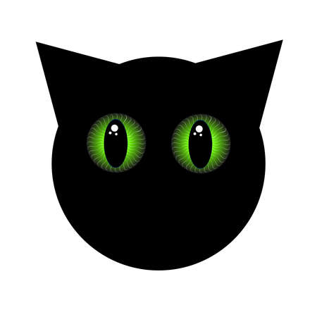 Black cat with green eyes on white background. Home pet. Vector illustration.のイラスト素材